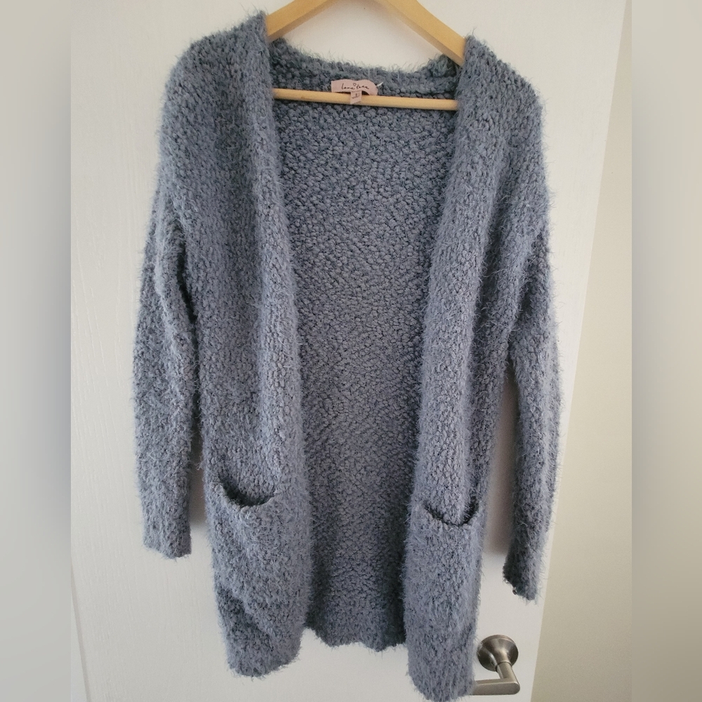 Love Tree Light Blue Fuzzy Open-Front Cardigan